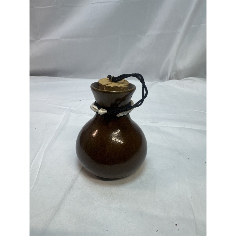 Handmade Hawaii Pottery Square Canister Jar With‎ Cork Lid, Brown Glaze w/ Notes